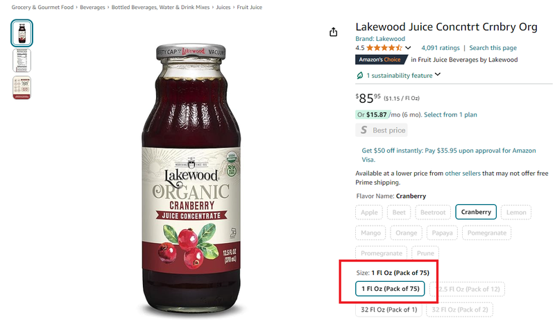 Products multipack size