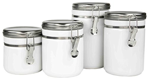 ''Home Basics CS44771 4 PIECE Canister Food Storage Set with Stainless Steel Top, White''