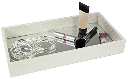 Home Basics Decorative LEATHER Bath Vanity Tray with Mirror (Ivory)