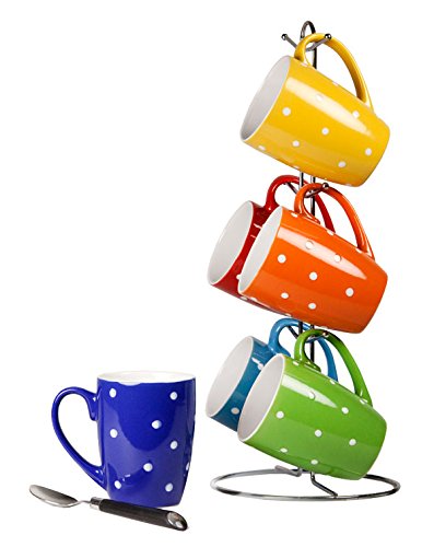 ''Home Basics 6 PIECE Mug Set For Coffee, Tea, Hot Chocolate etc. with Display Stand (Polka Dots)''