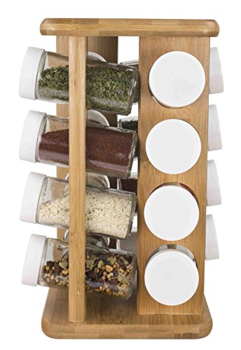 Product Image - Home Basics 16 Piece Bamboo Revolving Spice Rack Holder, Countertop Spice Organizer, Natural
