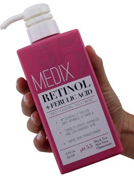 Product Image - Medix 5.5 Retinol Cream with Ferulic Acid Anti-Sagging Treatment. Targets Crepey Wrinkles and Sun Damaged Skin. Anti-Aging Cream Infused With Black Tea, Aloe Vera, And Chamomile (15oz)