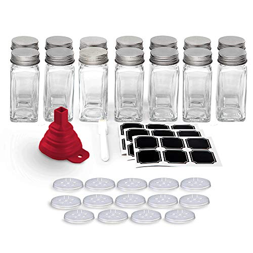 ''Set of 14 - Square Glass Spice Jars with Shaker Tops and Funnel, Chalkboard Labels & PEN, and Airti
