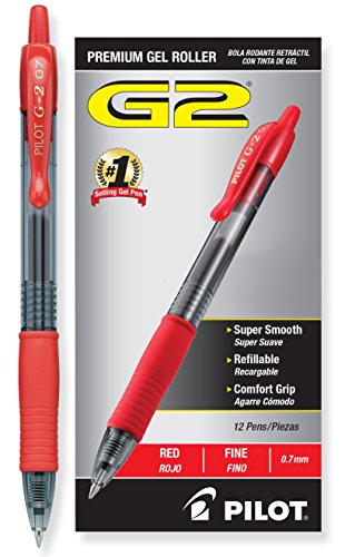 ''PILOT G2 Premium Refillable & Retractable Rolling Ball Gel PENs, Fine Point, Red Ink, 12 Count (310
