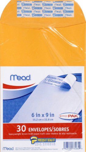 ''Mead Press-It Seal-It 6X9 ENVELOPES, Office Pack 30 Count (76084)''