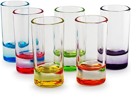 ''Circleware 42797 Paradise Shot, Set of 6, Assorted Color Bottoms Limited Edition GLASS Drinking Cup