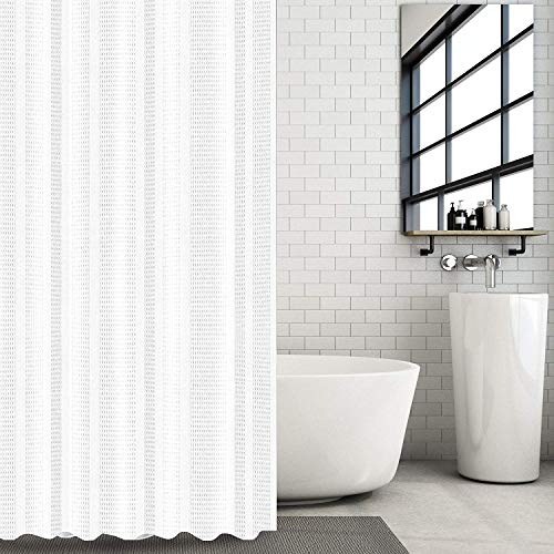 Hermosa Collection White Waffle Weave Shower CURTAIN 230 GSM Heavy Fabric Hotel Quality Textured Des