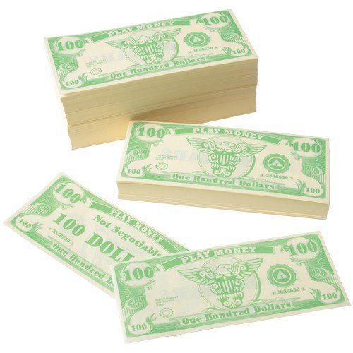 ''US TOY Play Money $100 Dollar Bill (1,000 pcs), 6 x 2 1/2 inches''