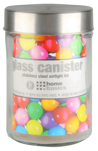 ''Home Basics Medium 40 oz. Round Glass Canister JAR Container Fresh Sealed with Air-Tight Stainless-