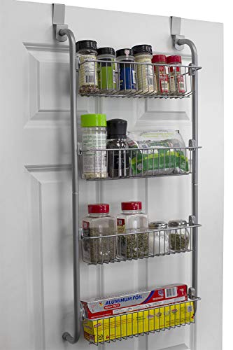 ''Home Basics BH45975 Heavy Duty 4 Tier Over The DOOR Storage Shelf Hanging Cabinet Metal Pantry Rack