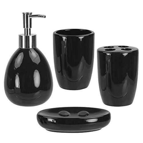 ''Home Basics 4-Piece Bathroom Accessory Set, Includes Soap/LOTION Dispenser, Toothbrush and Toothpas