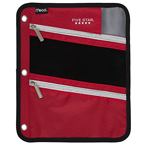 ''Five Star Zipper Pouch, Pencil Pouch, Pen Holder, Fits 3 RING Binders, Red / Gray (50642BE7)''