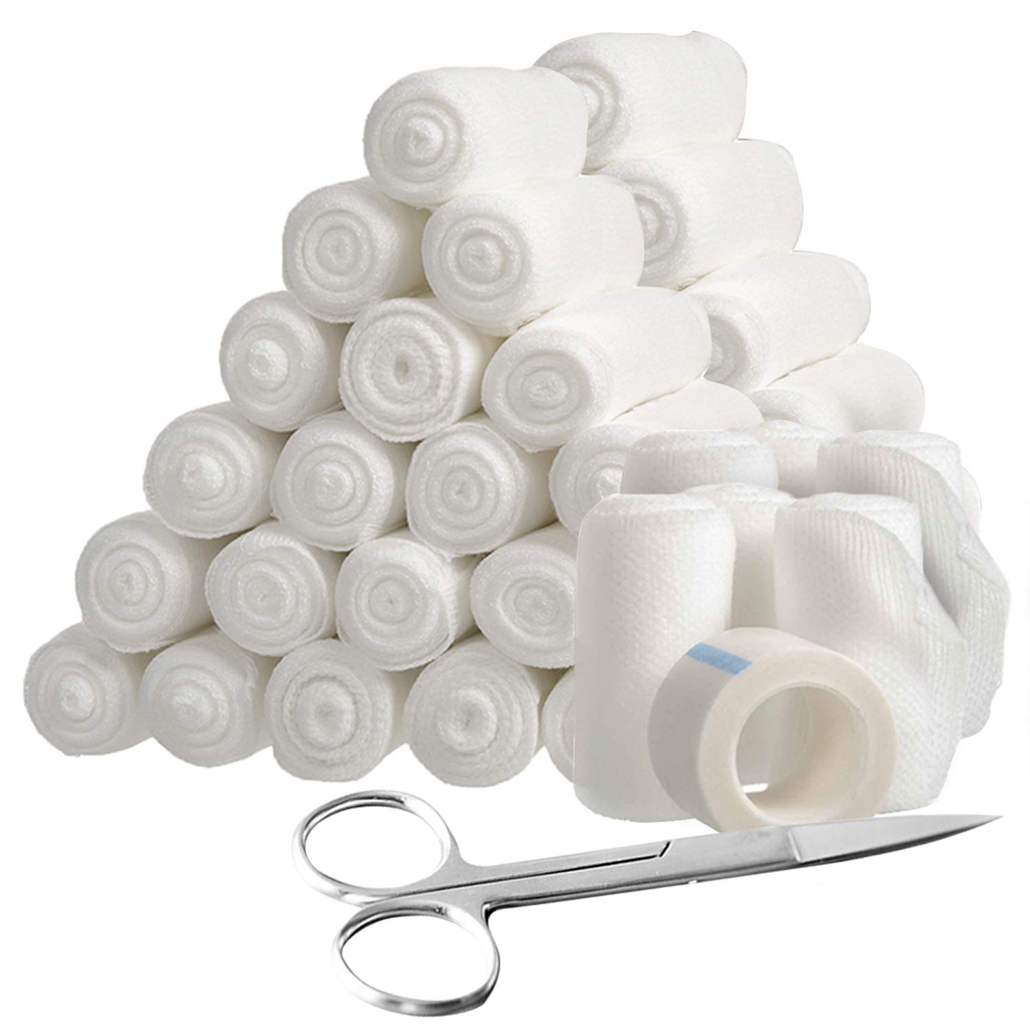 ''48-Piece Stretch Bandage Roll with TAPE and Scissors Bundle Pack - 4 Yards Sterile Rolled Gauze Ban