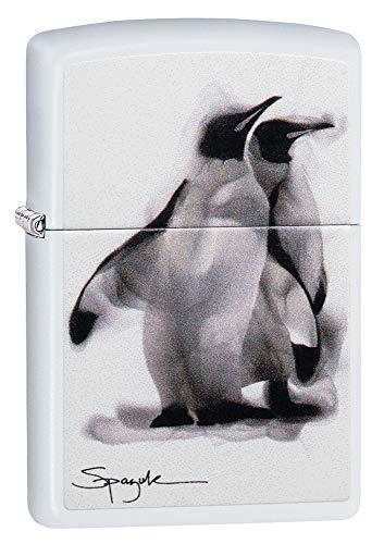 Zippo Spazuk Smoking Penguin Design White Matte Pocket LIGHTER