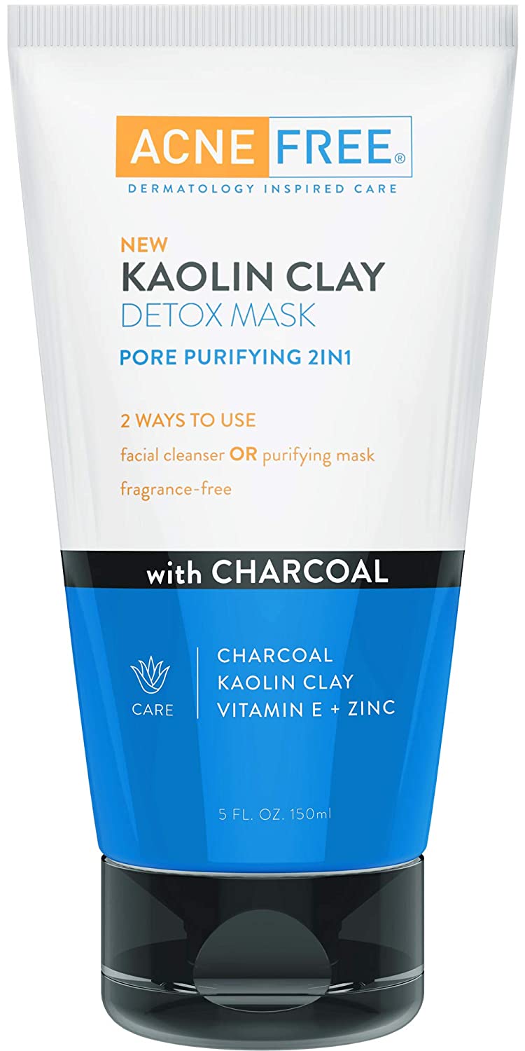 ''Acne Free Kaolin Clay Detox Mask 5oz with Charcoal, Kaolin Clay, VITAMIN E + Zinc, Cleanser or Mask