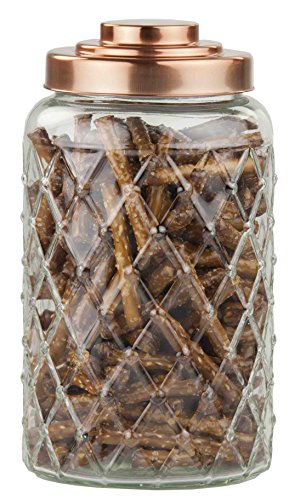 ''Home Basics Textured GLASS Jar with Gleaming Air-Tight Copper Top, Kitchen GLASSware Food Beverage 