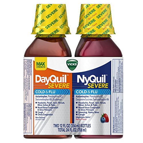 Product Image - Vicks DayQuil and NyQuil SEVERE Cough, Cold and Flu Relief, 12 fl oz each (Combo Pack) - Relieves Sore Throat, Fever, and Congestion