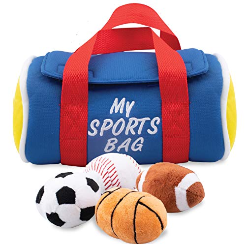 ''Etna My Sports Bag with Sound Playset - Stuffed Plush Basketball, Baseball, SOCCER Ball and Footbal