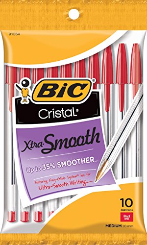 ''BIC Cristal Xtra Smooth Ball PEN, Medium Point (1.0 mm), Red, 10-Count''