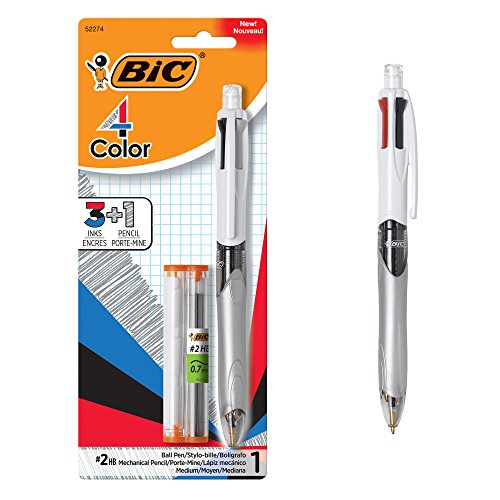 ''BIC 4-Color 3+1 Ballpoint Pen and PENCIL, Medium Point (1.0 mm), 0.7mm Lead, Assorted Inks, 1-Count