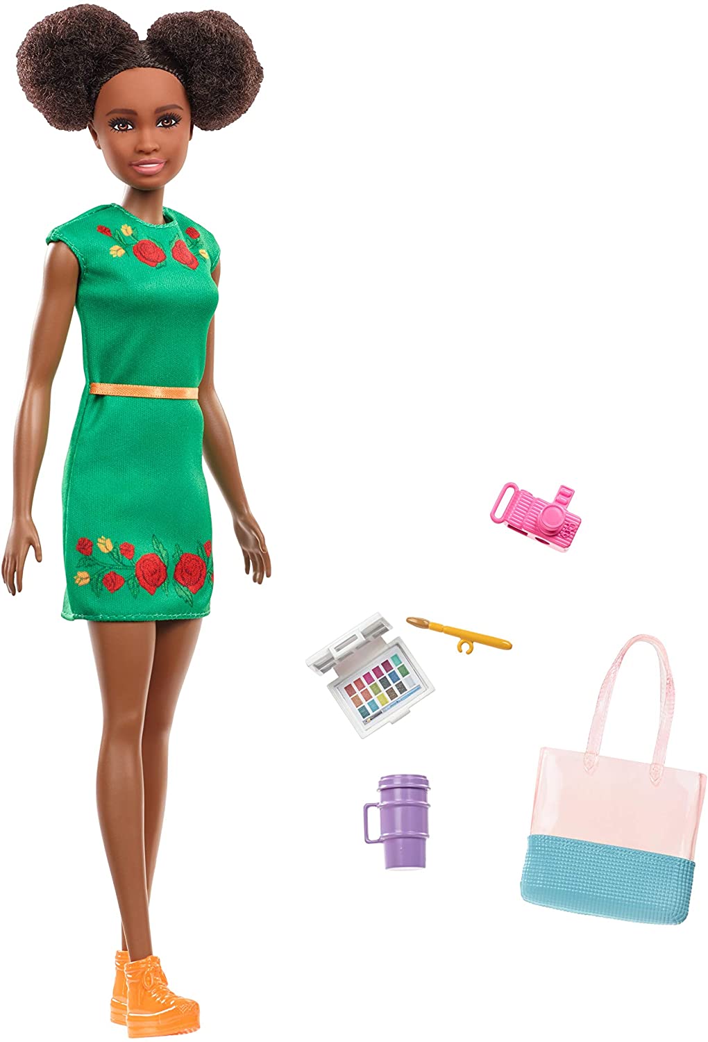 ''BARBIE Travel Nikki Doll, Kitty Ear Brunette Hair, with 5 Accessories Including A Camera and Tote B