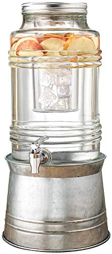 ''Circleware 67092/R Breeze Glass Beverage Dispenser with Base METAL Stand Transforms Bucket, Lid, Fr