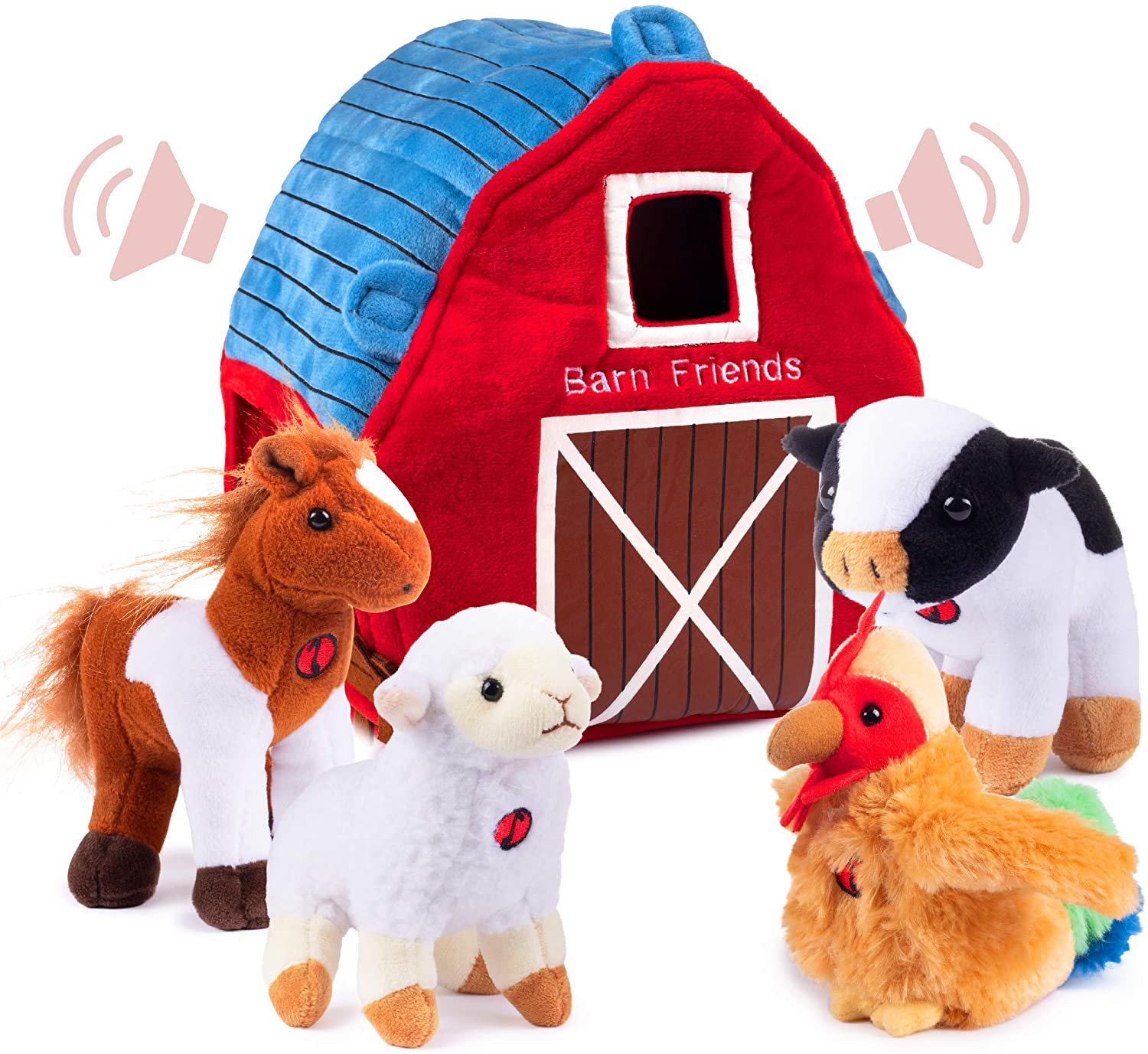 ''Plush Creations Plush Farm ANIMALs for Toddlers with Plush Barn House Carrier. ANIMAL Farm Set Incl
