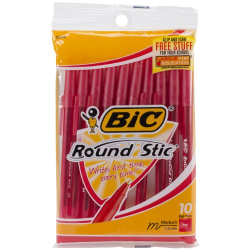 ''Bic Round Stic Ballpoint PENs Red, 1 ea''