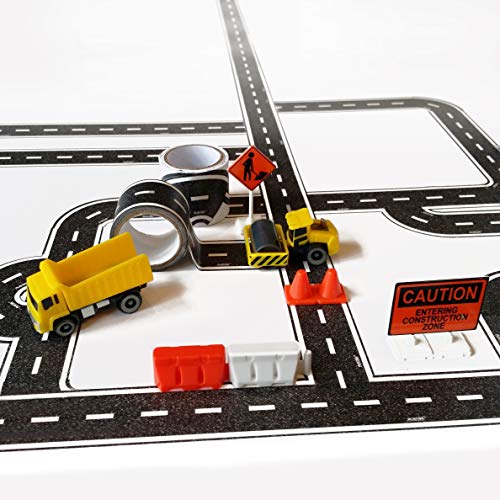 ''PlayTape TinyTown Construction Zone: Includes Tuner CAR, Tape Road, & TOY Road Signs & Accessories.
