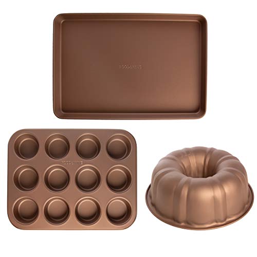 Food & Wine (3 Piece) Nonstick Bakeware Set Bundt Cake Pan Muffin Tin Baking SHEET Pan Oven Trays No