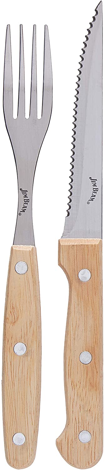 ''Jim Beam Set of 8 Ideal, Chicken, Pork and More-Steak KNIVES and Forks Made of Stainless Steel Blad