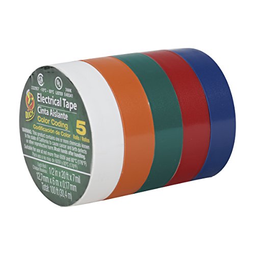 ''Duck Brand 299020 Colored Electrical TAPE, 1/2-Inch by 20 Feet, 5-Pack of Rolls, Multi-Color''