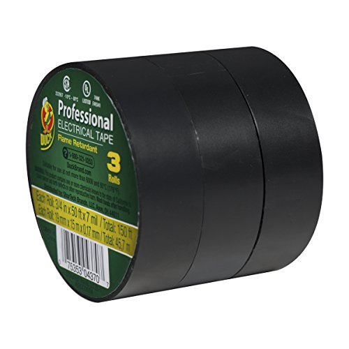 ''Duck Brand 299004 Professional Electrical TAPE, 0.75-Inch by 50-Feet, 3-Pack of Rolls, Black''
