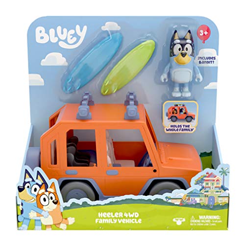 ''Bluey Family CAR, Heeler 4WD Vehicle Including Bluey 2.5'''' Poseable Figure and Two Surf Boards''