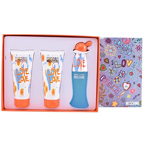 Moschino I love Love for Women 3 Pieces Gift Set (1.7 Eau De Toilette/3.4 Perfumed Body LOTION/3.4 P