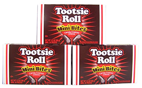 ''Tootsie Roll Mini Bites CANDY Coated Chews Movie Theater Box, 3.5 oz (Pack of 3)''