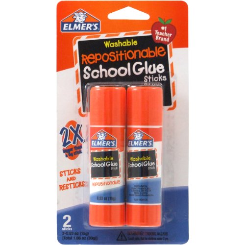 ''Elmer's Repositionable Washable School Glue STICK, 0.53 Ounce, 2 Count''