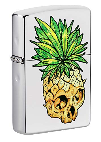 Zippo Leaf SKULL Pineapple Design High Polish Chrome Pocket Lighter
