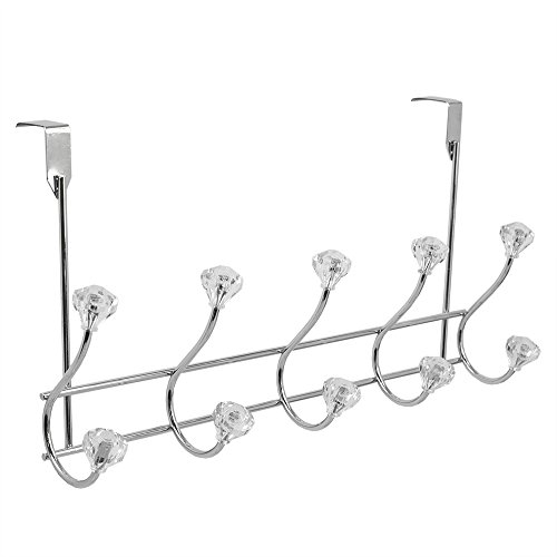 Product Image - Home Basics 5 Hook Over the Door Hanging Rack with Crystal Knobs, Multipurpose for Hanging Clothes, Coats, Towels Robes, Chrome