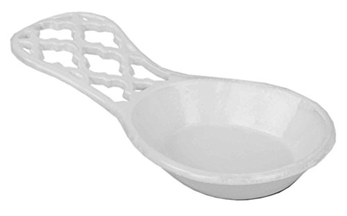 Home Basics Lattice Collection CAST IRON Spoon Rest (White)