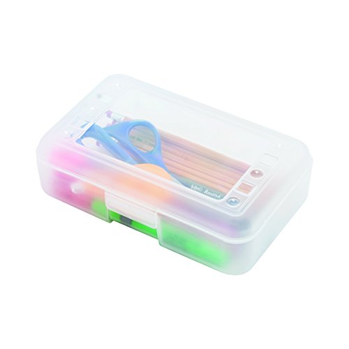 ''ADVANTUS Polypropylene PENCIL Box with Lid, 8.5 x 5.5 x 2.5 Inches, Clear (34104)''