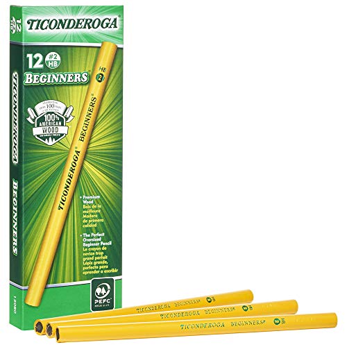 ''TICONDEROGA Beginner Primary Size PENCILs, Wood-Cased #2 HB Soft Without Eraser, Yellow, 12-Pack (1