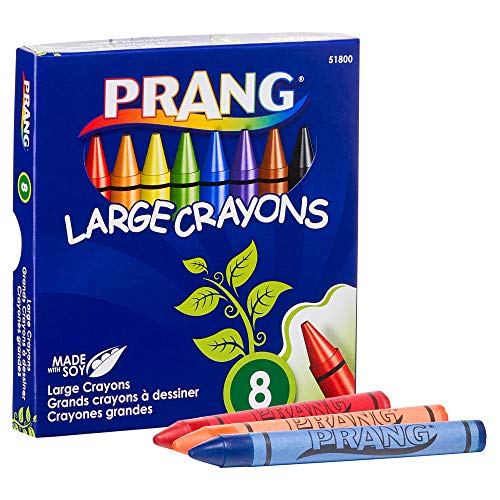 ''PRANG LARGE Crayons, LARGE Primary Size Art Crayons, 8 Assorted Colors, Lift Lid Box (51800)''