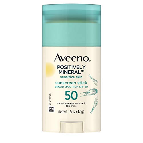 ''Aveeno Positively Mineral SPF 50 SUNSCREEN Stick for Sensitive Skin, 100% Zinc Oxide, Sweat- & Wate