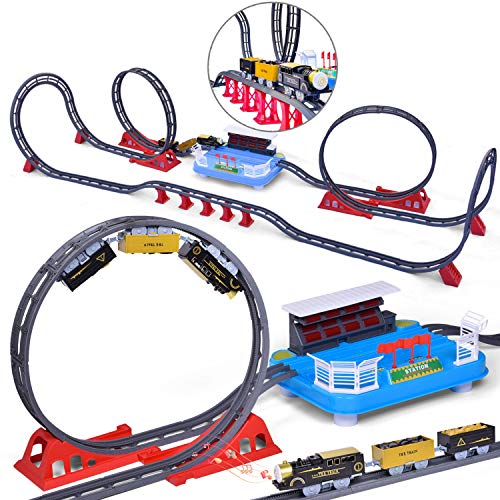 ''FUN LITTLE TOYS TRAIN Set for Kids, Railway Station Track TOYs for Boys, Batteries Operated TOY Tra