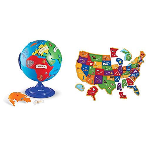 ''Learning Resources PUZZLE Globe, 3D Geography PUZZLE, Fine Motor, 14 Pieces, Ages 3+ & Magnetic U.S