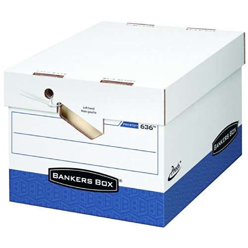 ''Bankers Box PRESTO Heavy-Duty Storage Boxes with Ergonomic HANDLEs, Instant Assembly, Lift-Off Lid,