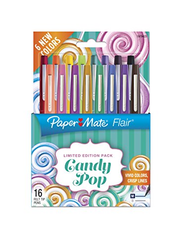 ''Paper Mate Flair Felt Tip Pens, Medium Point Limited Edition CANDY Pop Pack, 0.7mm, Pack of 16 (197