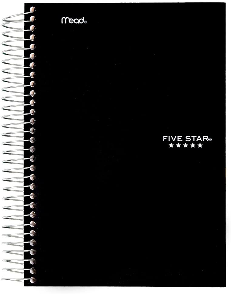 ''Five Star Spiral NOTEBOOK, 5 Subject, College Ruled Paper, 9-1/2'''' x 6'''', Black (73655)''