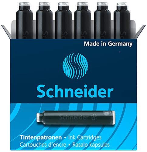 ''Schneider Fountain PEN Ink Cartridge, Box of 6, Black (06601)''